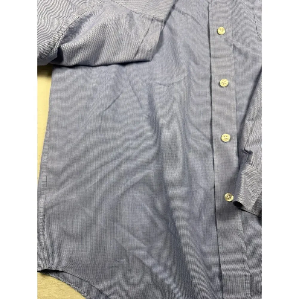 Dunning Mens L Blue Micro Check Button Down Shirt Long Sleeve Golf Performance